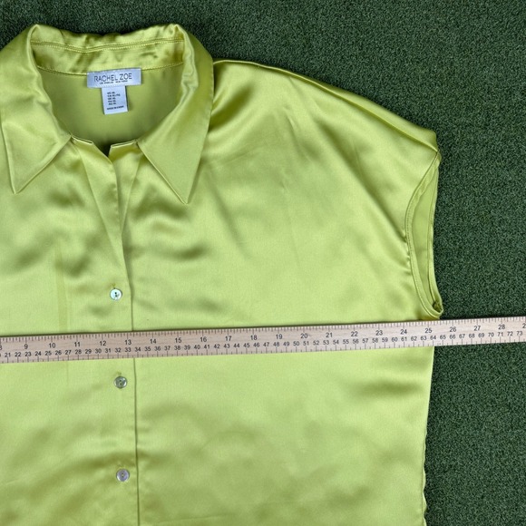 Rachel Zoe Satin Sleeveless Button Front Blouse Lime Green Womens XL Top - Picture 7 of 7